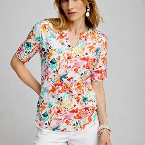 Chico's Abstract Notch Neck Tee Size 2 (US 12) LIKE NEW